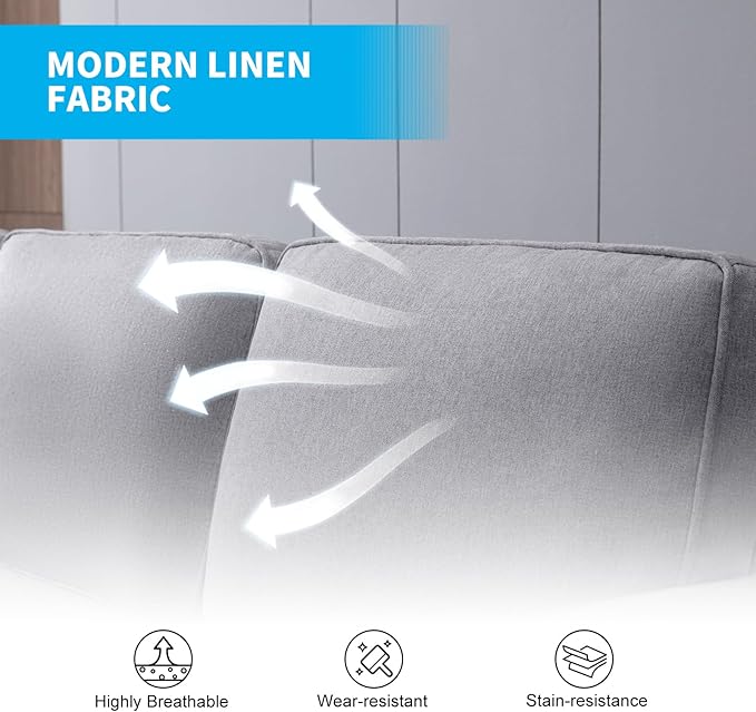 PUREMIND 2 Piece Living Room Sofa Set Modern L Shaped Sectional Sofa and Chair Sets Linen 3 Seater Couch with Storage Ottoman + Single Chair Furniture Couch Sets for Living Room Apartment