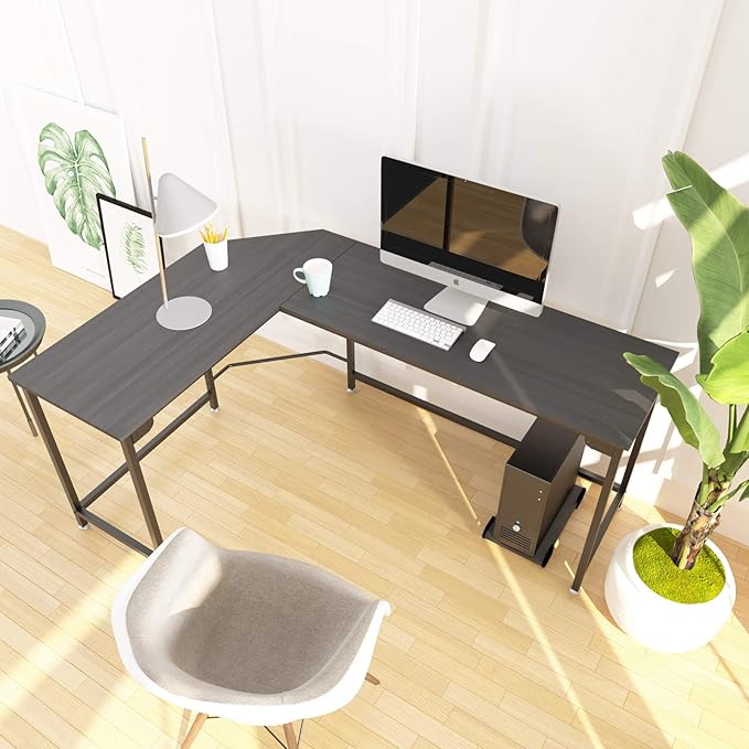Weehom L-Shaped Desk Black Corner Gaming Computer Desks for Home Office PC Workstation Study Writing Work TableWood &amp Metal 66 Inch