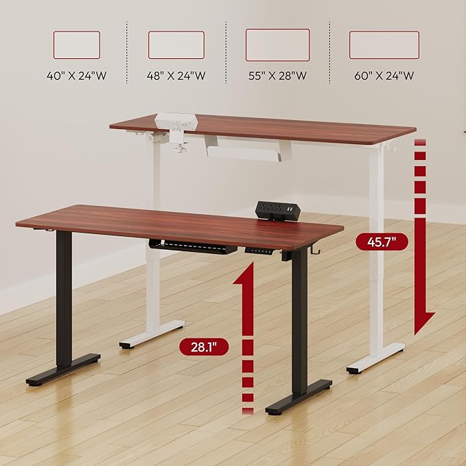 SANODESK Electric Standing Desk with Desk Clamp Power Strip 40x 24 Whole-Piece Desktop Height Adjustable Stand Up Desk with Cable Management Sit Stand Home Office Desk Black Frame/Mahogany Top