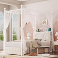 Keyluv Twin Upholstered Canopy Bed Frame with Drawer &amp Crystal Tufted Storage Headboard Metal Platform Bed with Charging Station &amp 4 Removable Posts No Box Spring Needed Curtain Not Included