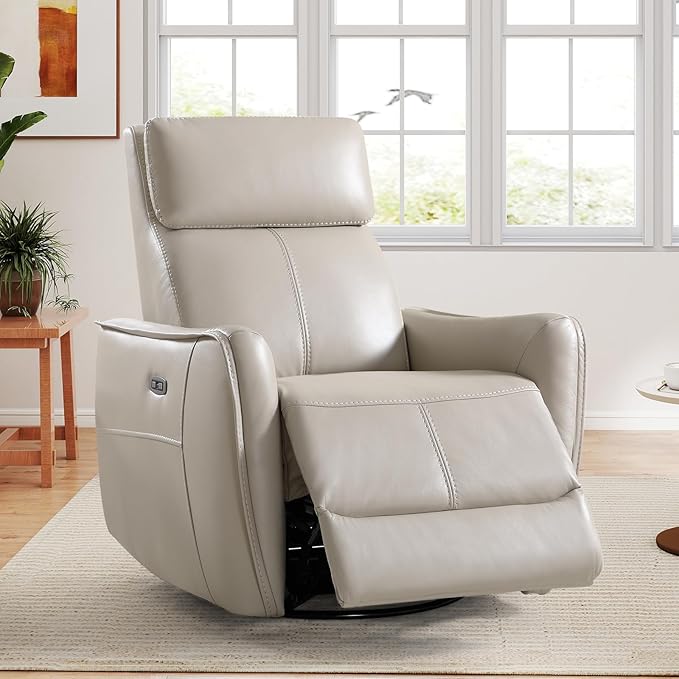 ANJ Power Swivel Rocker Recliner ChairNursery Rocking Chairs with USB &amp Type C PortUpholstered Faux Leather Glider Rocking Chair for Living Room Silver Gray
