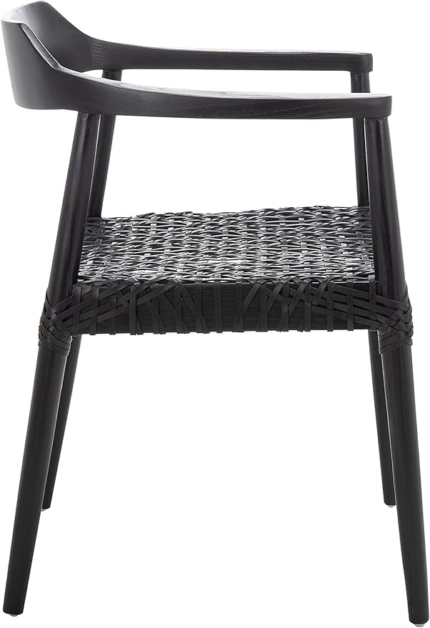 SAFAVIEH Home Collection Munro Black Sungkai Wood/Black Leather Woven Accent Chair (Fully Assembled)