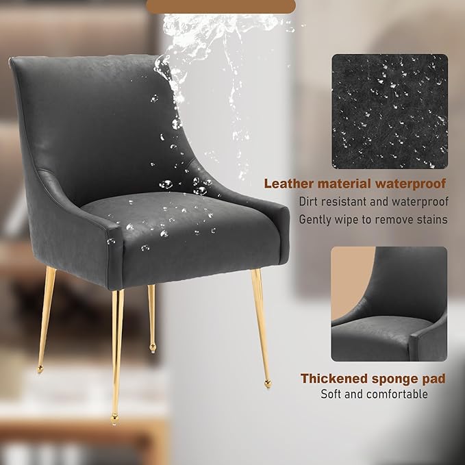Dining Room Chair Faux Leather Vanity Chairs Set of 4 Mid-Century with Metal Legs Upholstered PU Leather Luxury Accent Chairs Living Room Restaurant(Black)