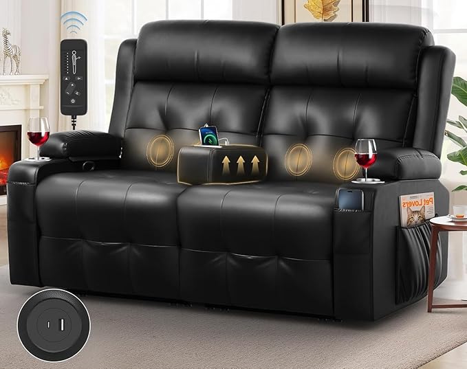 Loveseat Recliner Oversized Massage Reclining Sofa Heavy Weight Capacity RV Love Seat Chair Clearance with Storage Cup Holders Wall Hugger Couches for Living Room