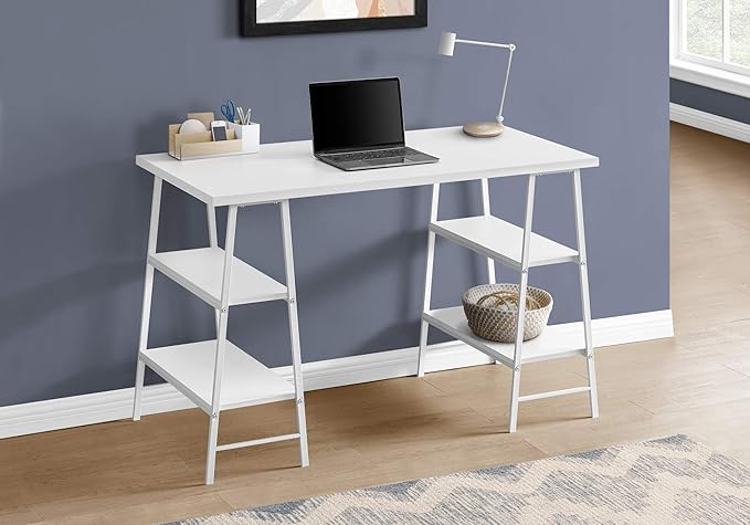 Computer Desk Home Office Laptop Storage Shelves 48 l Work White Laminate White Metal Contemporary Modern NO807