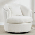 Swivel Accent Chair 360 Degree Round Swivel Barrel Chair with Pillow Widened Upholstered Boucle Chair Comfy Sherpa Barrel Armchair for Living Room Bedroom Reading Room White