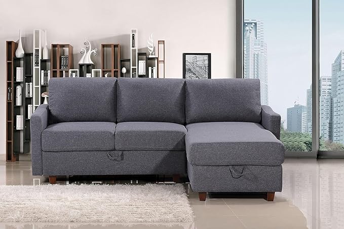 Sectional Sofa with Storage – Modern Upholstered Living Room Couch Reversible Chaise for Home Apartment Office 81.9” L Dark Grey