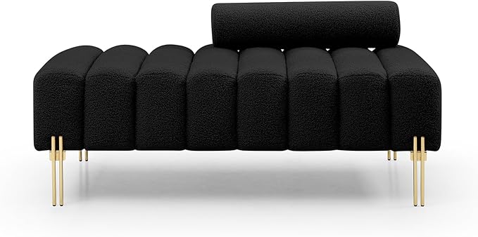 53.2 Modern Loveseat Sofa CouchUpholstered Couch Bench with Golden Legs and Adjustable BackrestSherpa Small Couches for Living Room Bedroom Office (Black)