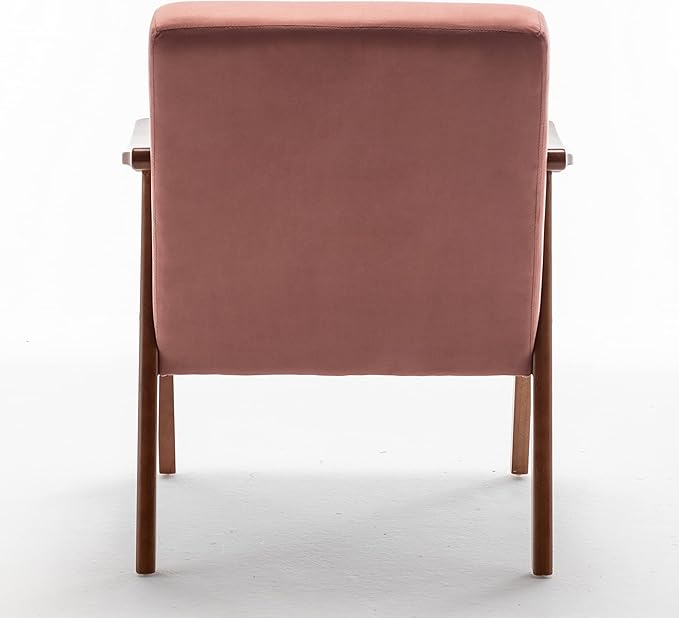 Mid-Century Modern Chair Living Room Chair with Solid Wood Frame Accent Chair Extra-Thick Backrest Wingback Chair for Bedroom Reading Room Lounge Chair Indoor (Velvet Pink)