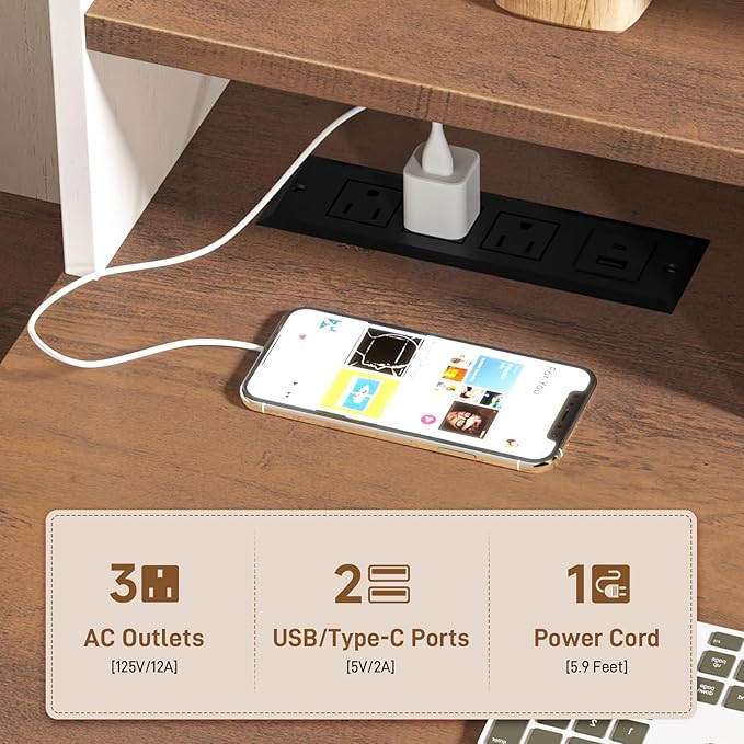 Vabches 51 Executive Desk Farmhouse Home Office Desk with Charging Station File Drawer Storage Cabinet Monitor Stand Wood Computer Desk with Hutch for Work Study Writing (White)