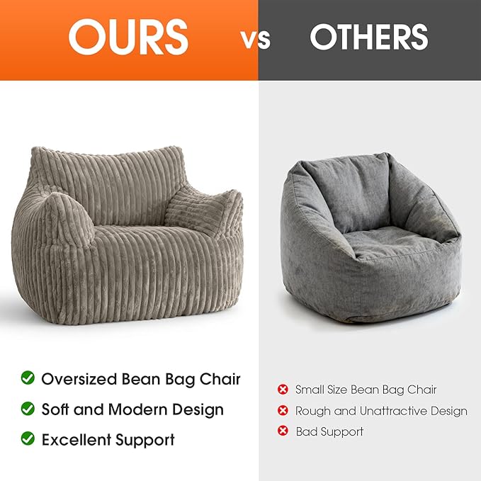Giant Bean Bag Chair Oversized Plush Comfy Bean Bag Sofa for Adults and Kids with Armrests Memory Foam Mini Couch Single Lounges for Living Room Bedroom &amp Game Room(Taupe)