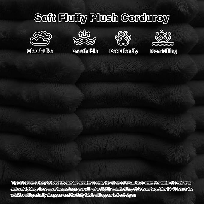 50 Oversized Chaise Lounge Indoor Round Reading Chair Lounge Chair with Ottoman Boneless Sofa Bed Large Fluffy Plush Corduroy Chaise Chair for Living Room Playroom Bedroom Black
