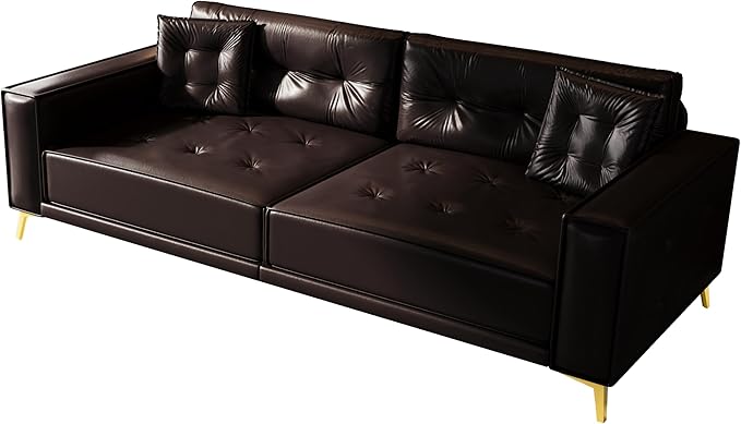 KEIKI 92.1 King Size Pull Out Sofa Bed 3-in-1 Faux Leather Convertible Sleeper Clouch with 2 Pillows 4-Seater Sofa Bed for Living Room Apartment Office Dark Brown