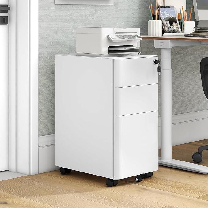 YITAHOME 3-Drawer Mobile File Cabinet Lockable Filing Cabinet for Home Office Pre-Assembled Office Storage Cabinet for A4/Letter/Legal White