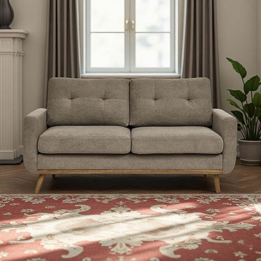 67.7 Mid-Century Modern Loveseat Sofa 2-Seat Mini Upholstered Love Seat Couch Comfy Small Couch with Wooden Legs and Tufted Back for Living Room Bedroom Office Apartment(Khaki)