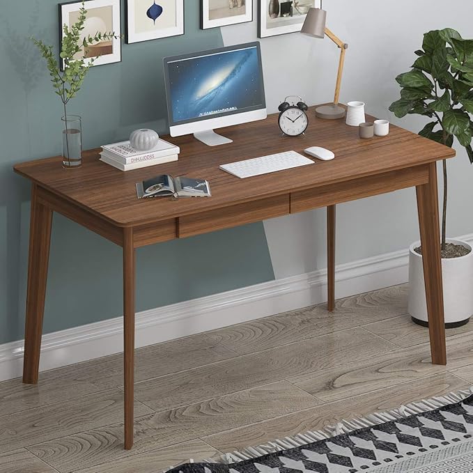 ECACAD Computer Desk with 2 Drawers 47” Home Office Desk Writing Study Working Table for Bedroom Dark Brown