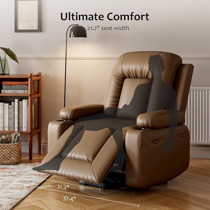 PU Leather Power Lift Recliner Chair Faux Leather Recliner Chair Sofa with Massage and Heat Remote Control Electric Stand Assist for Elderly and People Limited MobilityTan