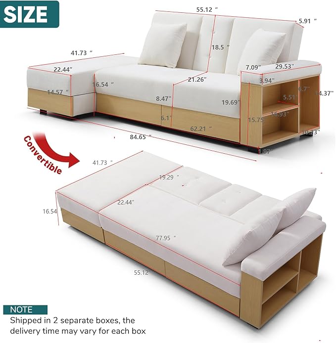 JOYBASE Modular Sectional Sofa Couch with Storage Ottoman 3-Seater Convertible Sofa Bed with Reversible Armrest Drawers and Cup Holders for Apartment Living Room (Beige)