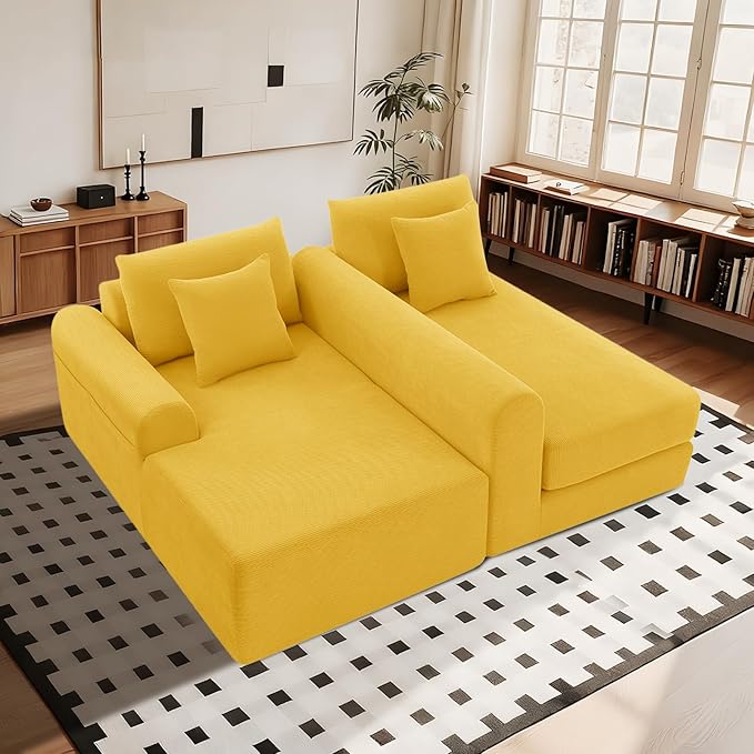 KBQ Modular Sectional Couch in a Box 103 L Shaped Boneless Cloud Couch with Deep Seat Convertible Sofa Bed for Living Room Bedroom Apartments No Assembly Required Yellow Right Facing Chaise