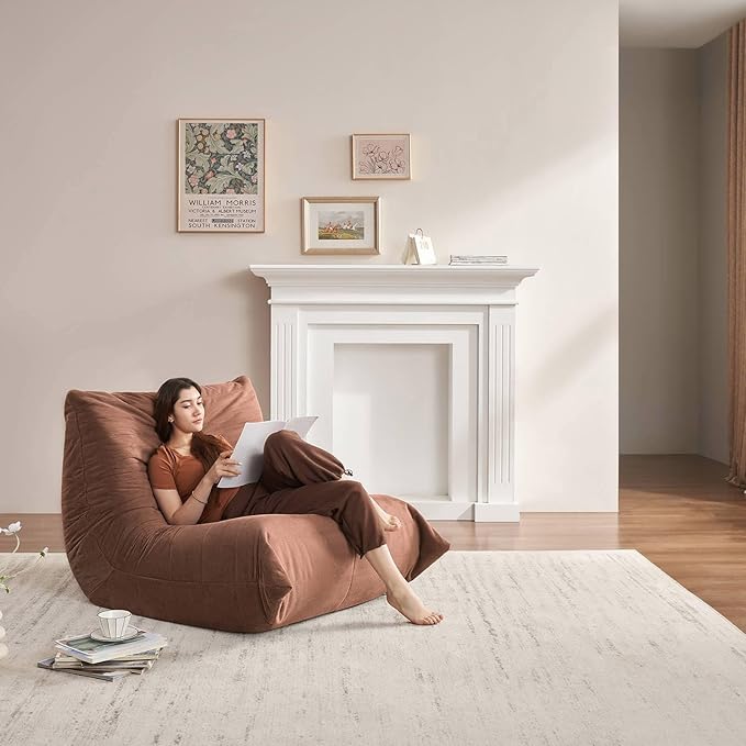 Modern Living Room Adult Bean Bag Floor Sofa Super Soft and Comfortable Memory Foam Lazy Sofa Togo Recliner Furniture Suitable for Balcony Bedroom Fireside Chair (Orange)