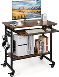 Portable Computer Desk Rolling Laptop Cart with Shelf &amp Hooks Small Home Office Desk for Small Spaces Study Table with Wheels