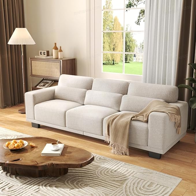 Pipishell 3 Seater Sofa Couch with Deep Seats and Wide Armrests 89 Couches for Living Room Comfy 3-Seater Futon Sofas Modern Upholstered Couch with Removable Washable Cover Linen Fabric White