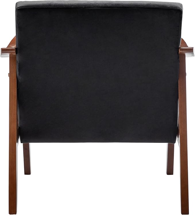 Accent Chair with Velvet Upholstery and Solid Wood Frame Classic Mid-Century Modern Living Room Furniture for Extra Seating Black