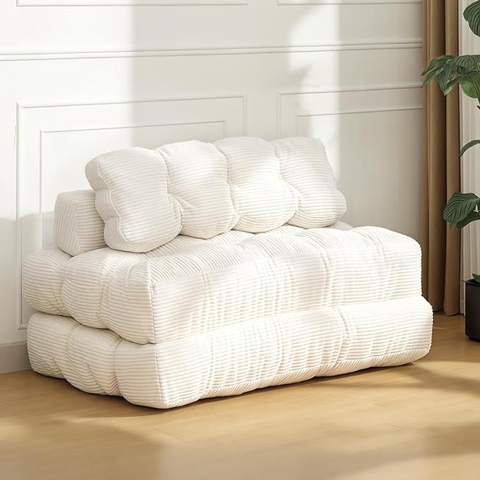 Garvee Folding Sofa Bed Convertible Sleeper Chair with Pillow Foldable Mattress with Back Support Boneless Fold Out Chair Bed Comfy Floor Sofa Lounge for Living Room Bedroom Beige Full