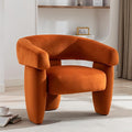 Mid Century Modern Accent Barrel Chair Comfy Upholstered Round Armchair with Montage Design Velvet Boucle Lounge Chair for Living Room Bedroom Apartment Orange