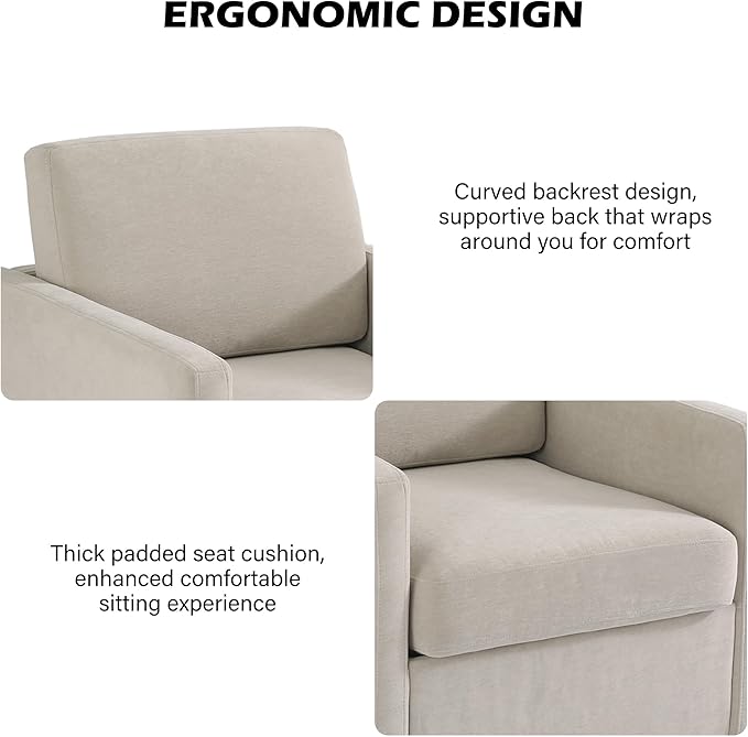 Swivel Barrel Accent Chair Mid Century Modern Arm Chair for Living Room Bedroom Comfy Club Reading Lounge Sofa Corner Chairs for Adults (Chenille Sand Set of 1)