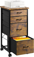 4 Drawers Mobile File Cabinet Vertical Filing Cabinet with Fabric Drawer Fits A4/Letter Size Printer Stand for Home OfficeRustic Brown