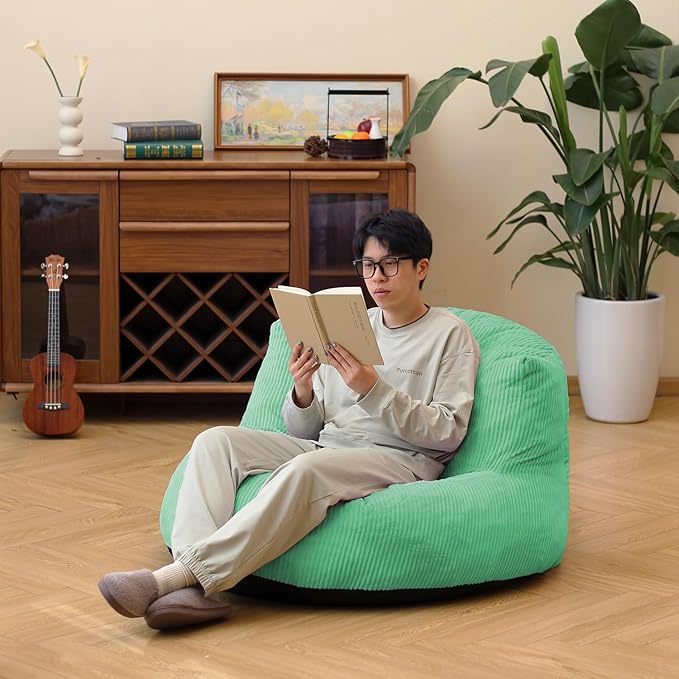N&ampV Large Crescent Bean Bag Chair Adult Size Bean Bag Sack Foam Filling Soft Premium Corduroy Bean Bag for Living Room Bedroom Dorm and Office (Mint)