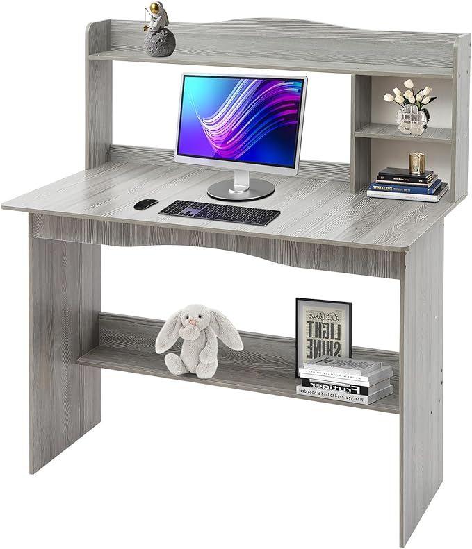 Home Office Desk with Bookshelf Laptop Desk Writing Study Desk for Small Space Bedroom Dormitories Schools 39x13x47 Inch