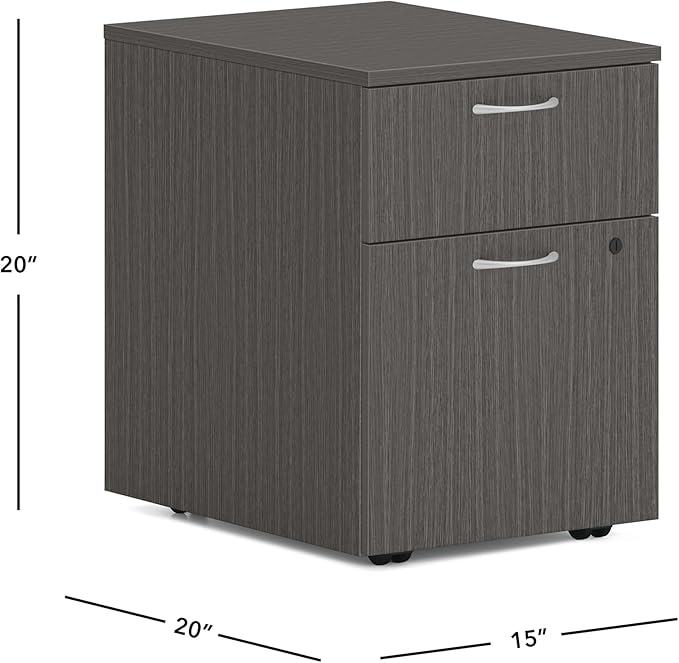 HON MOD 2 Drawer File Cabinet On Wheels Mobile Pedestal for Filing Cabinets for Home Office 15 W Portable Storage Slate Teak