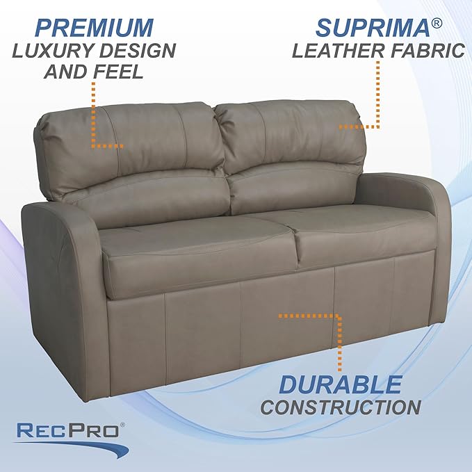 RecPro Charles 65 Jack Knife RV Sleeper Sofa with Arms | RV Furniture | Zero Wall Hugger (Putty)
