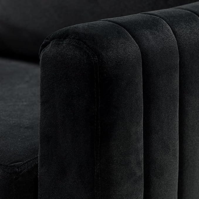 HULALA HOME Velvet Accent Club Chairs Set of 2 Modern Velvet Armchair Upholstered Accent Club Chairs Sofa Chairs with Gold Metal Legs Mid-Century Barrel Leisure Comfy Reading Armchair Black