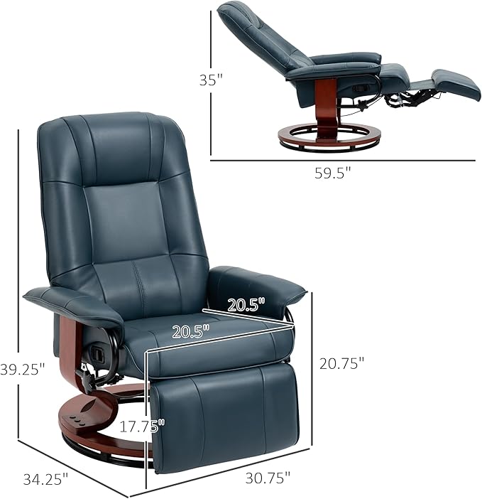 Recliner Armchair with Footrest Headrest and Swivel Base PU Upholstery Ideal for Living Room Comfort