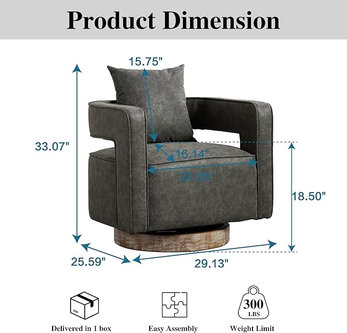 Mlmh &amp Kngwa 29 W Swivel Accent Barrel Chair Set of 2 Mid Century Modern PU Leather Round Arm Chair for Living Room BedroomGray