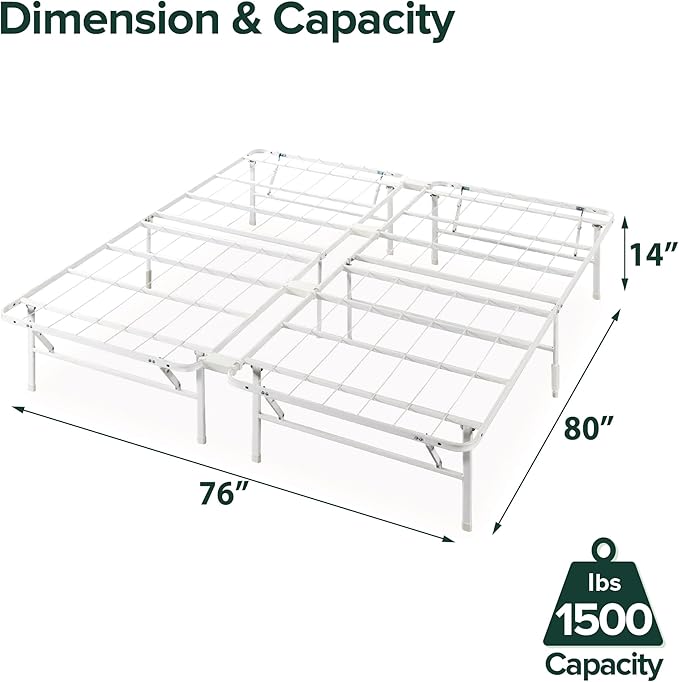 Zinus SmartBase Tool-Free Assembly Mattress Foundation 14 Inch Metal Platform Bed Frame No Box Spring Needed Sturdy Steel Frame Underbed Storage White King