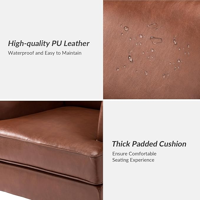 HULALA HOME Modern Faux Leather Accent Chair Comfy Upholstered Sofa Chair with Nailhead Trim Living Room Bedroom Armchair with Wood Legs Brown