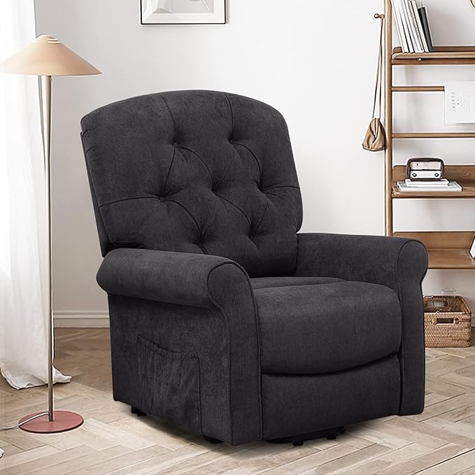 Giantex Power Lift Chair Electric Recliner for Elderly Adjustable Backrest Footrest Heavy Duty Motorized Living Room Chair Sofa with Side Pocket Remote Control Power Lift Recliner (Black)