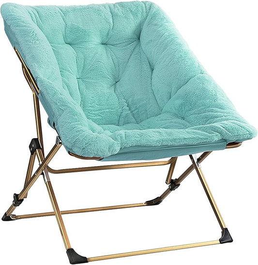 Walsham Folding Comfy Chair Faux Fur Soft Cozy Lounge Reading Papasan Chair for Adults Kids Bedroom Living Room Dorms Small Space Green
