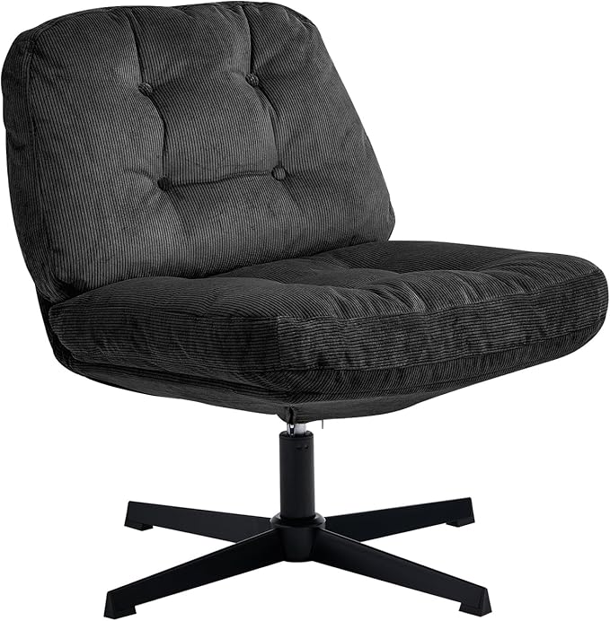 Nouhaus Balloon Criss Cross Chair Cross Legged Swivel Vanity Chair with Wide Comfy Padded Seat Armless No Wheels Fabric Modern Home Lounge Chairs for Living RoomBedroom(Black)