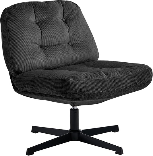Nouhaus Balloon Criss Cross Chair Cross Legged Swivel Vanity Chair with Wide Comfy Padded Seat Armless No Wheels Fabric Modern Home Lounge Chairs for Living RoomBedroom(Black)
