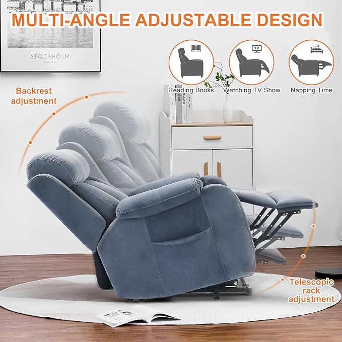 DAZONE Grey Small Power Lift Recliner Chair for Elderly - Quiet Motor Electric Recliner with Overstuffed Comfort with Space-Saving Design for Living Room Bedroom