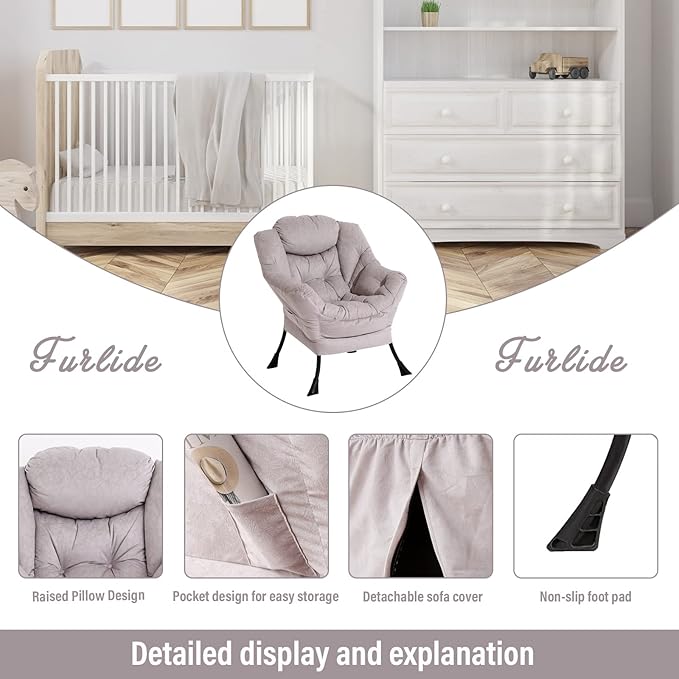 Lazy Chair with Ottoman Modern Chair with Folding Footrest Lounge Accent Chair Comfortable Reading Chair Oversized Armchairs for Bedroom Study Living Room Courtyard (Light Grey)
