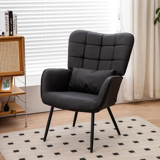 Leather Armchair Modern Accent Chair High Back Living Room Chairs with Metal Legs and Soft Padded Sofa Chairs for Home OfficeBedroomDining Room (Grey 1pc)