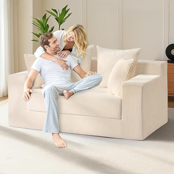 Convertible Sofa Bed Boneless Couch Loveseat Sleeper 2 in 1 Folding Couch Bed Fold Out Comfy Floor Futon Sofa with Pillows for Living Room Bedroom Beige