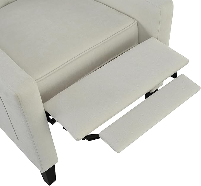 Mid Century Wingback Recliner Fabric Push Back Recliner Chair Single Rolled Armchair Sofa with Rivet Decoration Accent Chairs with Stable Hump Feet for Living Room (Beige①)