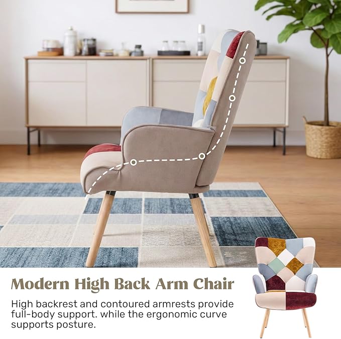 Joysoul Living Room Accent Chair Modern High Back Arm Chair Golden Burgundy Bohemian Style Chairs for Bedroom Waiting Room